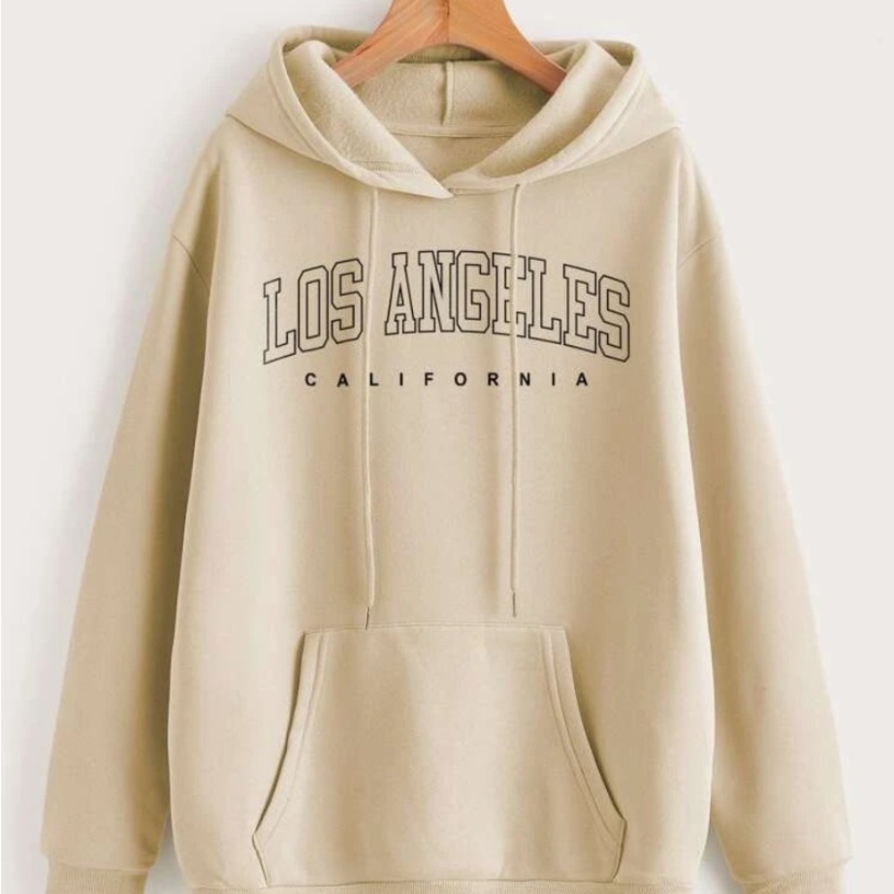 Simple comfy Los Angeles beige tan hoodie from SHEIN!